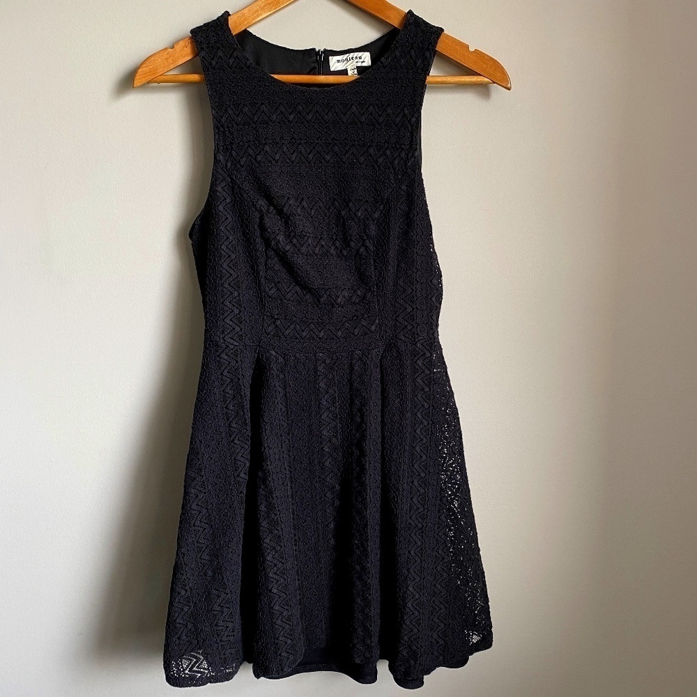 Monteau Women's Black Sleeveless Mini Cocktail Lace Dress Lined Size Large